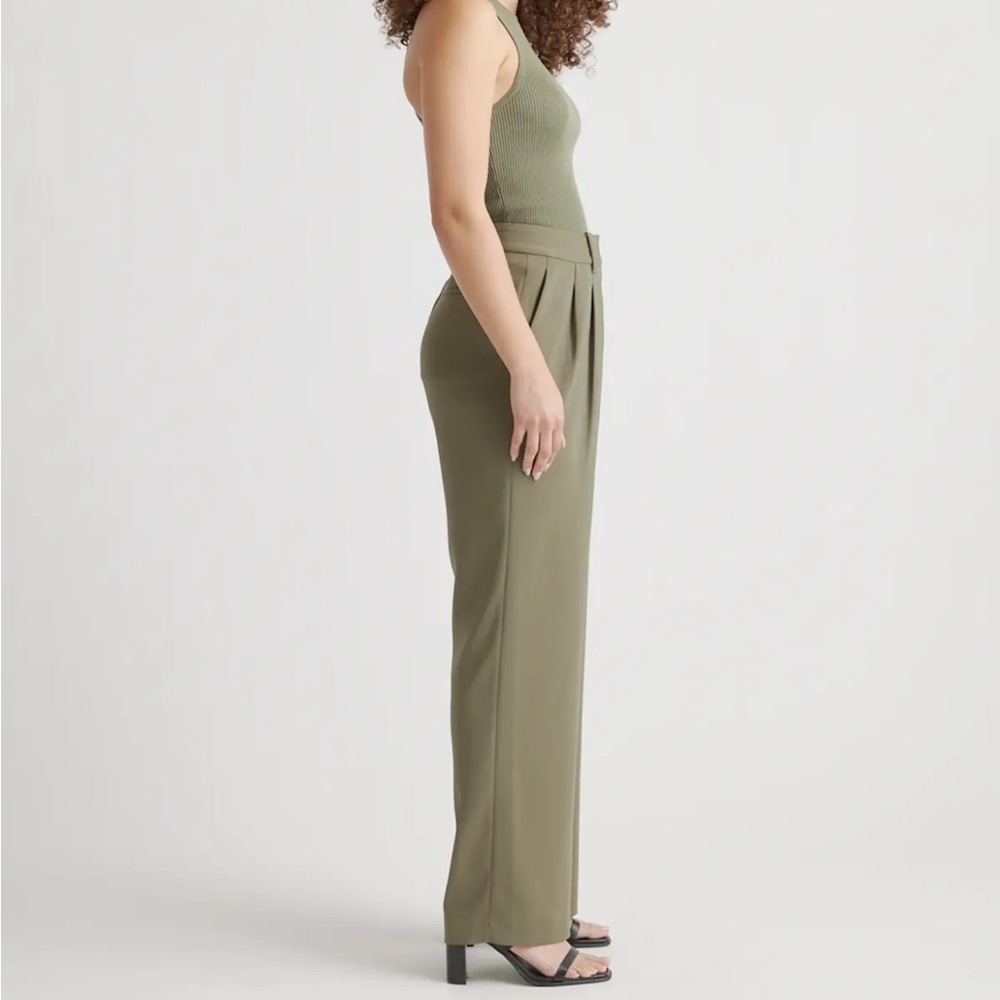 NWT 💚 QUINCE Olive Stretch Crepe Pleated Wide Leg Pants; Size 6, 30L - Picture 6 of 16
